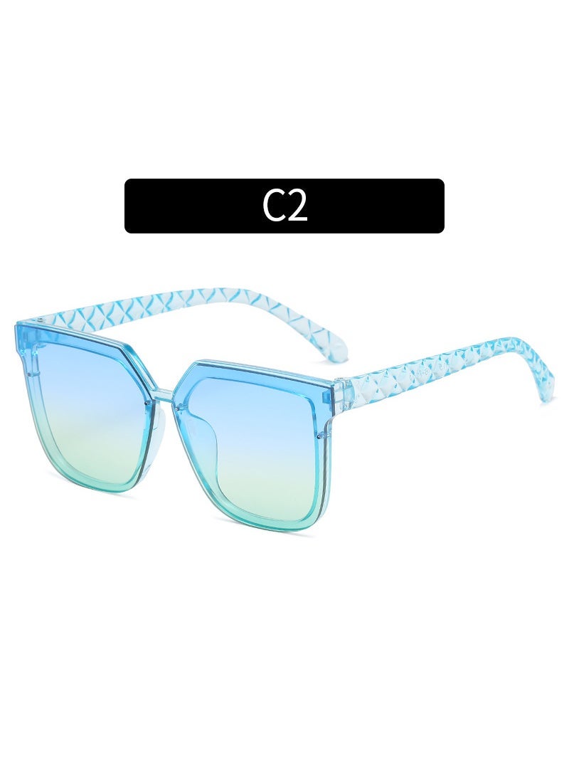 New Fashion Large Frame Ladies Sunglasses C2-transparent blue frame blue-green sheet